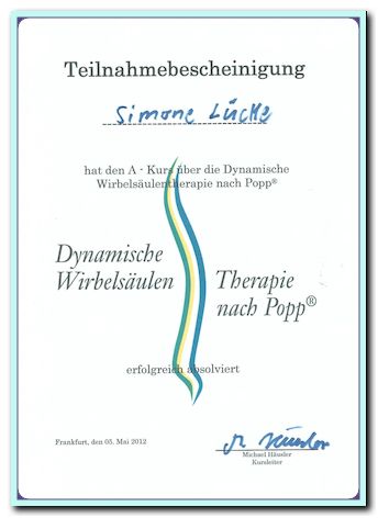 Teilnahmebescheinigung Dynamische Wirbelsäulentherapie nach Popp®