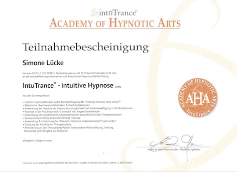 Teilnahmebescheinigung intuitive Hypnose